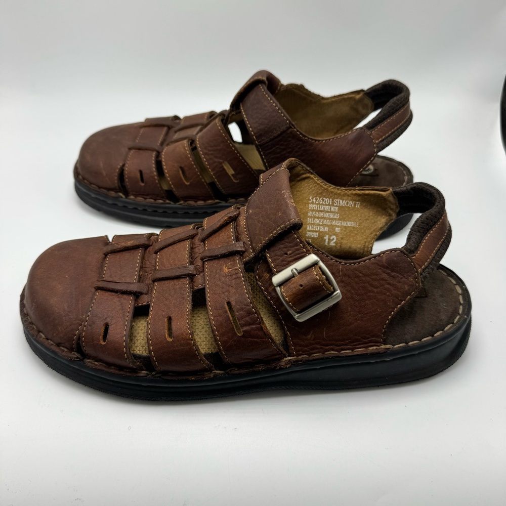 EARTH SHOE Simon II Fisherman Sandals Men's Size 12 Brown Leather Slides Y2K 90s